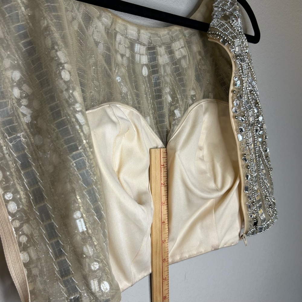 Bustier Women’s Size 10 Cream Mesh Classy Embellished Jewels Zip Back Dress Top - Picture 10 of 15